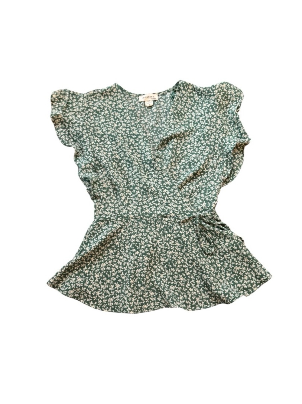 Monteau Green Floral Wrap Top